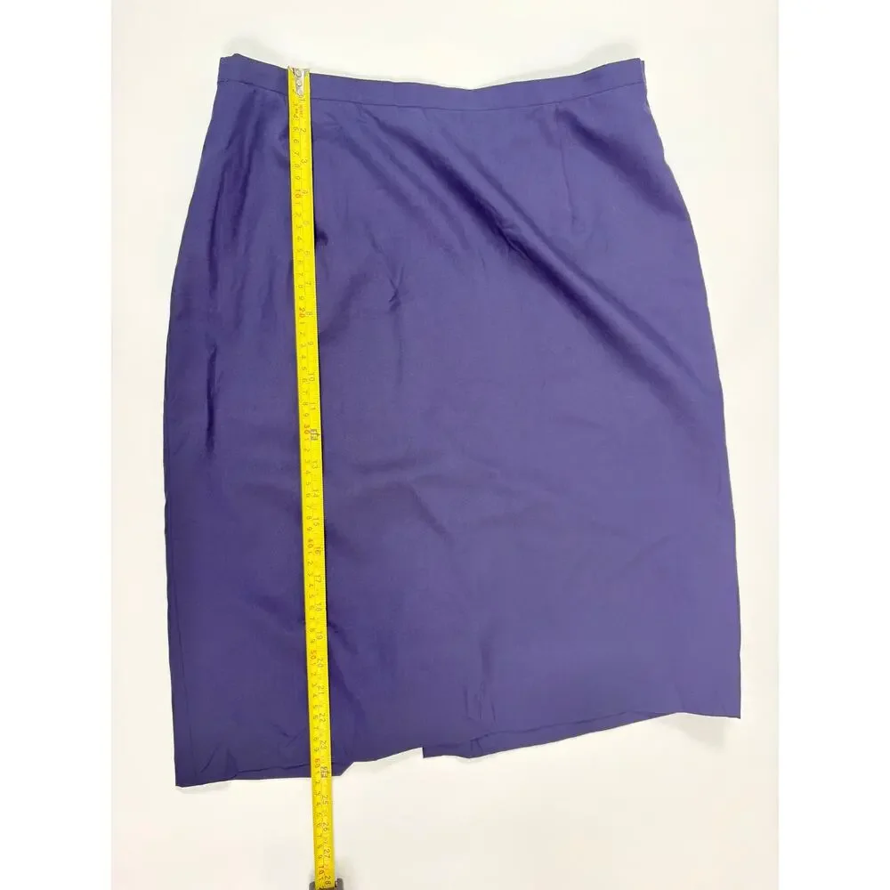 Vintage Paul Stuart Made in Italy Navy Silk Blend A-Line Midi Skirt Quiet Luxury